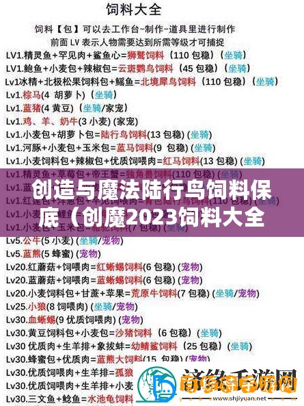 創造與魔法陸行鳥飼料保底（創魔2023飼料大全：品質優良，滿足各類動物的營養需求！）